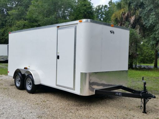 7x16 TA Trailer - White, Ramp, Side Door, Flat Front