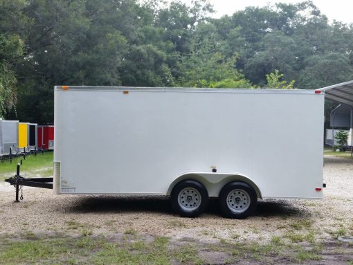 7x16 TA Trailer - White, Ramp, Side Door, Flat Front