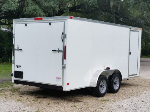 7x16 TA Trailer - White, Ramp, Side Door, Flat Front