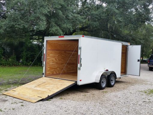 7x16 TA Trailer - White, Ramp, Side Door, Flat Front