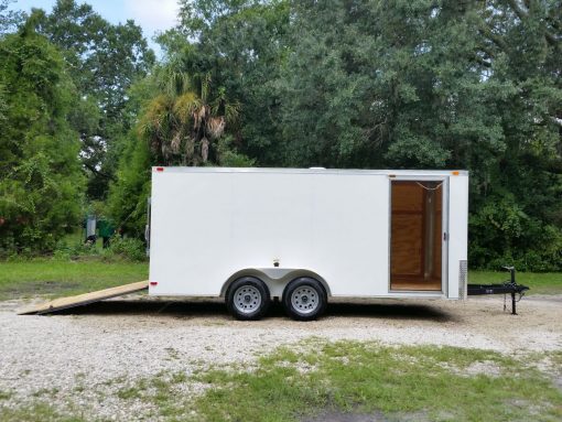 7x16 TA Trailer - White, Ramp, Side Door, Flat Front