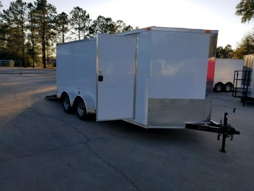 7x16 TA Trailer - White, Ramp, Side Door, Split Axles