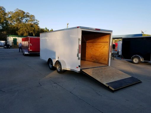 7x16 TA Trailer - White, Ramp, Side Door, Split Axles