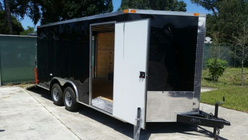 8.5x16 TA Trailer - Black, Ramp, Side Door