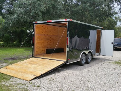 8.5x16 TA Trailer - Black, Ramp, Side Door