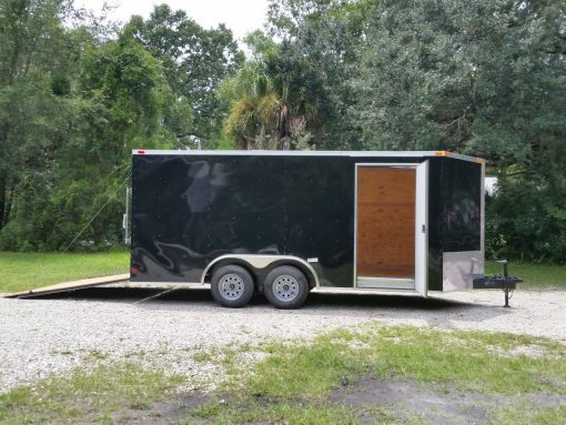 8.5x16 TA Trailer - Black, Ramp, Side Door