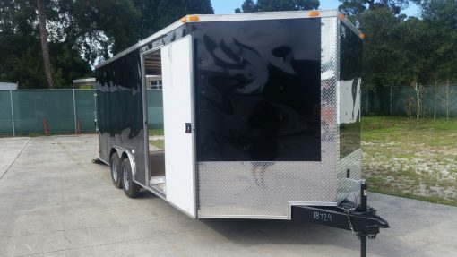 8.5x18 TA Trailer - Black, Ramp, Side Door