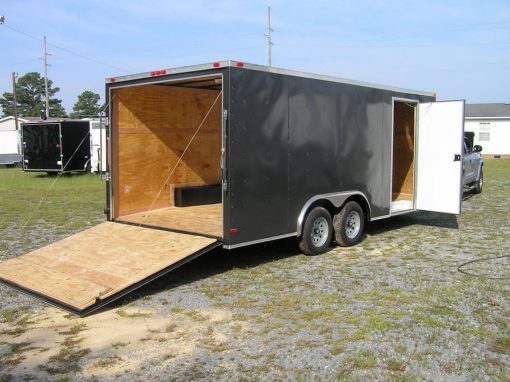 8.5x18 TA Trailer - Charcoal Gray, Ramp, Side Door