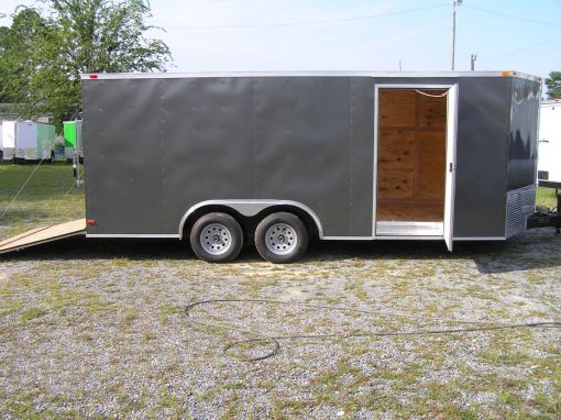 8.5x18 TA Trailer - Charcoal Gray, Ramp, Side Door