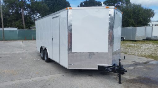 8.5x18 TA Trailer - White, Ramp, Side Door