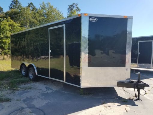 8.5x20 TA Trailer - Black, Ramp, Side Door, Bias Tires, Ramp in V-Nose, Access Door