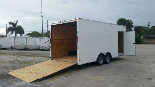 Custom 8.5x20 TA Trailer - White, Ramp, Side Door, Extra Height, Flat Front