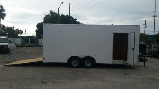 Custom 8.5x20 TA Trailer - White, Ramp, Side Door, Extra Height, Flat Front