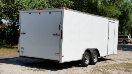 8.5x20 TA Trailer - White, Ramp, Side Door, 5K Axles, Flat Front