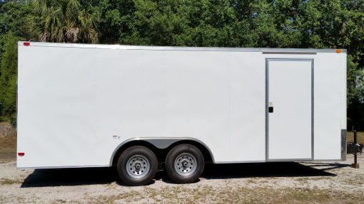 8.5x20 TA Trailer - White, Ramp, Side Door, 5K Axles, Flat Front