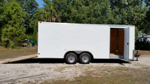 8.5x20 TA Trailer - White, Ramp, Side Door, 5K Axles, Flat Front