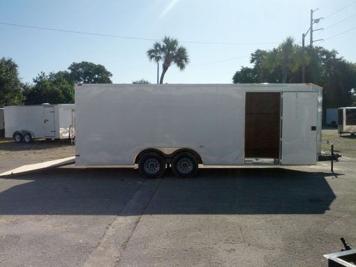 8.5x20 TA Trailer - White, Ramp, Side Door, 5K Axles