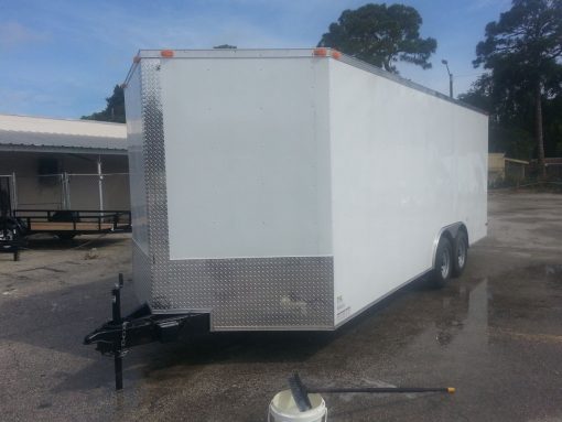 8.5x20 TA Trailer - White, Ramp, Side Door, 5K Axles, Extra Height