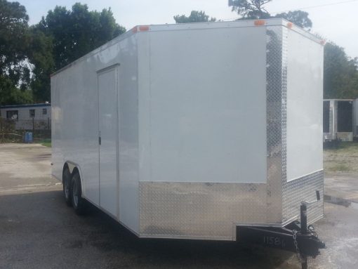 8.5x20 TA Trailer - White, Ramp, Side Door, 5K Axles, Extra Height