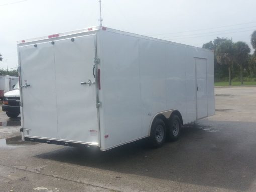 8.5x20 TA Trailer - White, Ramp, Side Door, 5K Axles, Extra Height