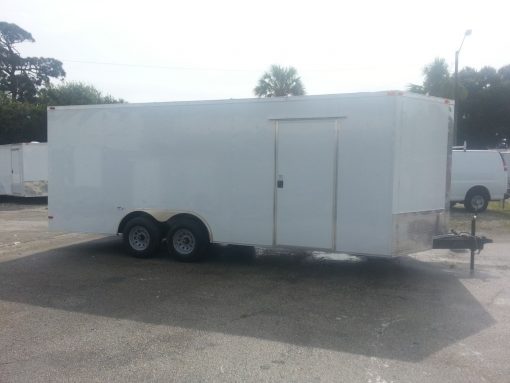 8.5x20 TA Trailer - White, Ramp, Side Door, 5K Axles, Extra Height