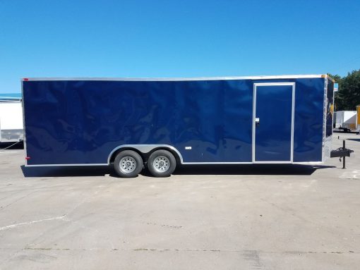 8.5x24 TA Trailer - Blue, Ramp, Side Door, 5K Axles