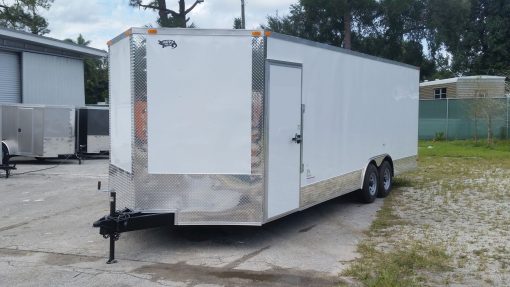 8.5x24 TA Trailer - White, Ramp, Side Door, 5K Axles, Extra Height, Extra Roof Vent