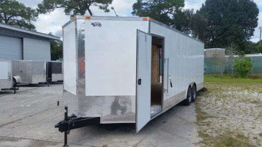 8.5x24 TA Trailer - White, Ramp, Side Door, 5K Axles, Extra Height, Extra Roof Vent