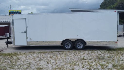 8.5x24 TA Trailer - White, Ramp, Side Door, 5K Axles, Extra Height, Extra Roof Vent