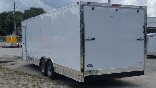 8.5x24 TA Trailer - White, Ramp, Side Door, 5K Axles, Extra Height, Extra Roof Vent