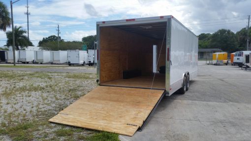 8.5x24 TA Trailer - White, Ramp, Side Door, 5K Axles, Extra Height, Extra Roof Vent