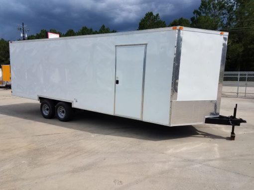 8.5x24 TA Trailer - White, Ramp, Side Door, 5K Axles, Options