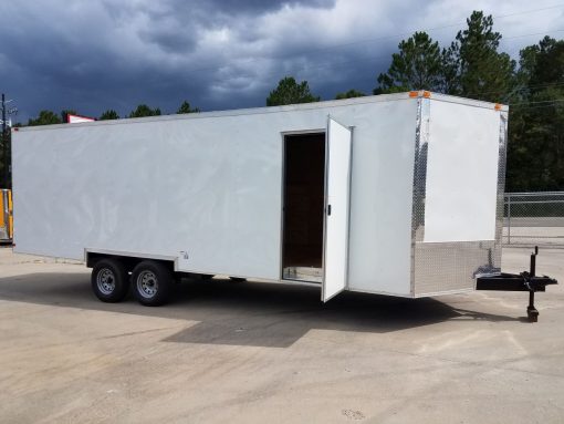 8.5x24 TA Trailer - White, Ramp, Side Door, 5K Axles, Options