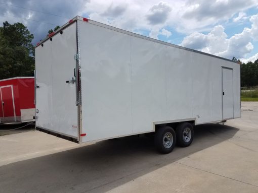 8.5x24 TA Trailer - White, Ramp, Side Door, 5K Axles, Options