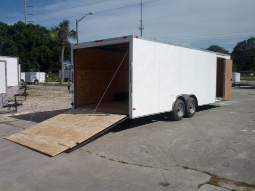 8.5x24 TA Trailer - White, Ramp, Side Door, 5K Axles