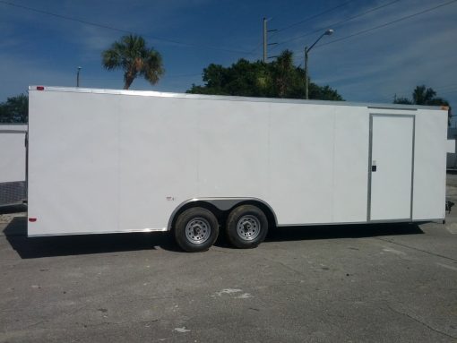 8.5x24 TA Trailer - White, Ramp, Side Door, 5K Axles