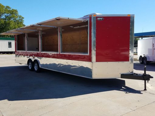 8.5x28 TA Trailer - Red, Concession Doors, AC, Electrical, Many Options