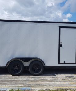 Diamond Cargo 7x16 TA Trailer - Embossed White, Ramp, Side Door, Extra Height, Blackout