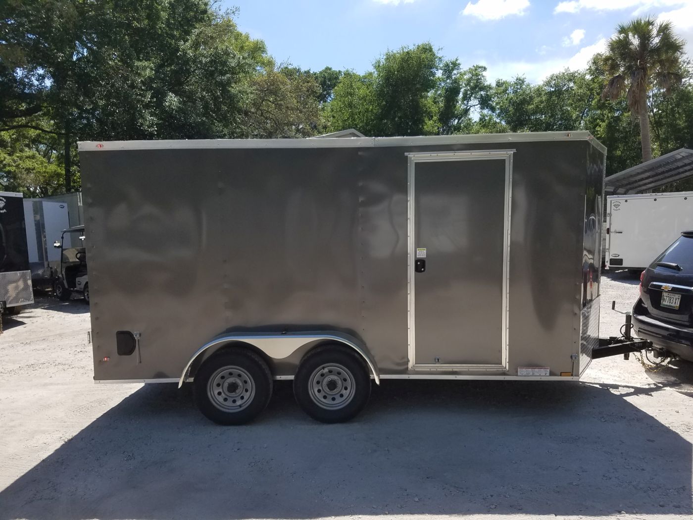 Diamond Cargo 7x14 TA Trailer - Charcoal Gray, Barn Doors, Side Door, Extra Height, Insulated