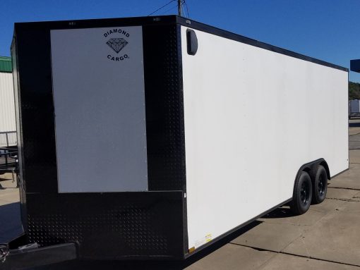 Diamond Cargo 8.5x20 TA Trailer - White Embossed, Ramp, Side Door, D-Rings, Full Blackout, ATP Corners - Image 3