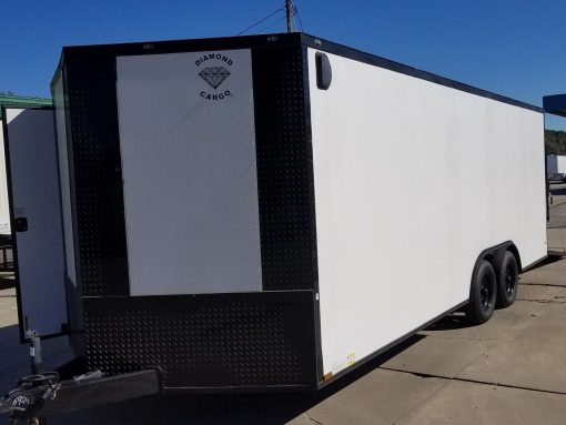 Diamond Cargo 8.5x20 TA Trailer - White Embossed, Ramp, Side Door, D-Rings, Full Blackout, ATP Corners - Image 2