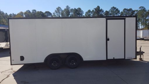 Diamond Cargo 8.5x20 TA Trailer - White Embossed, Ramp, Side Door, D-Rings, Full Blackout, ATP Corners