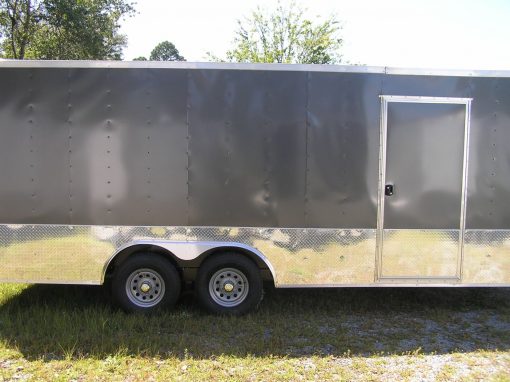 Quality Cargo 8.5x20 TA Trailer - Charcoal, Ramp, Side Door, D-Rings, 5K Axles, Finished Interior, Electrical, Cabinets, Extra Height